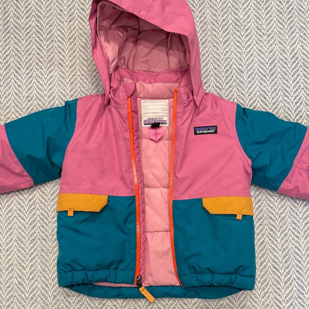 Patagonia Pink and Teal Jacket with Yellow Accents